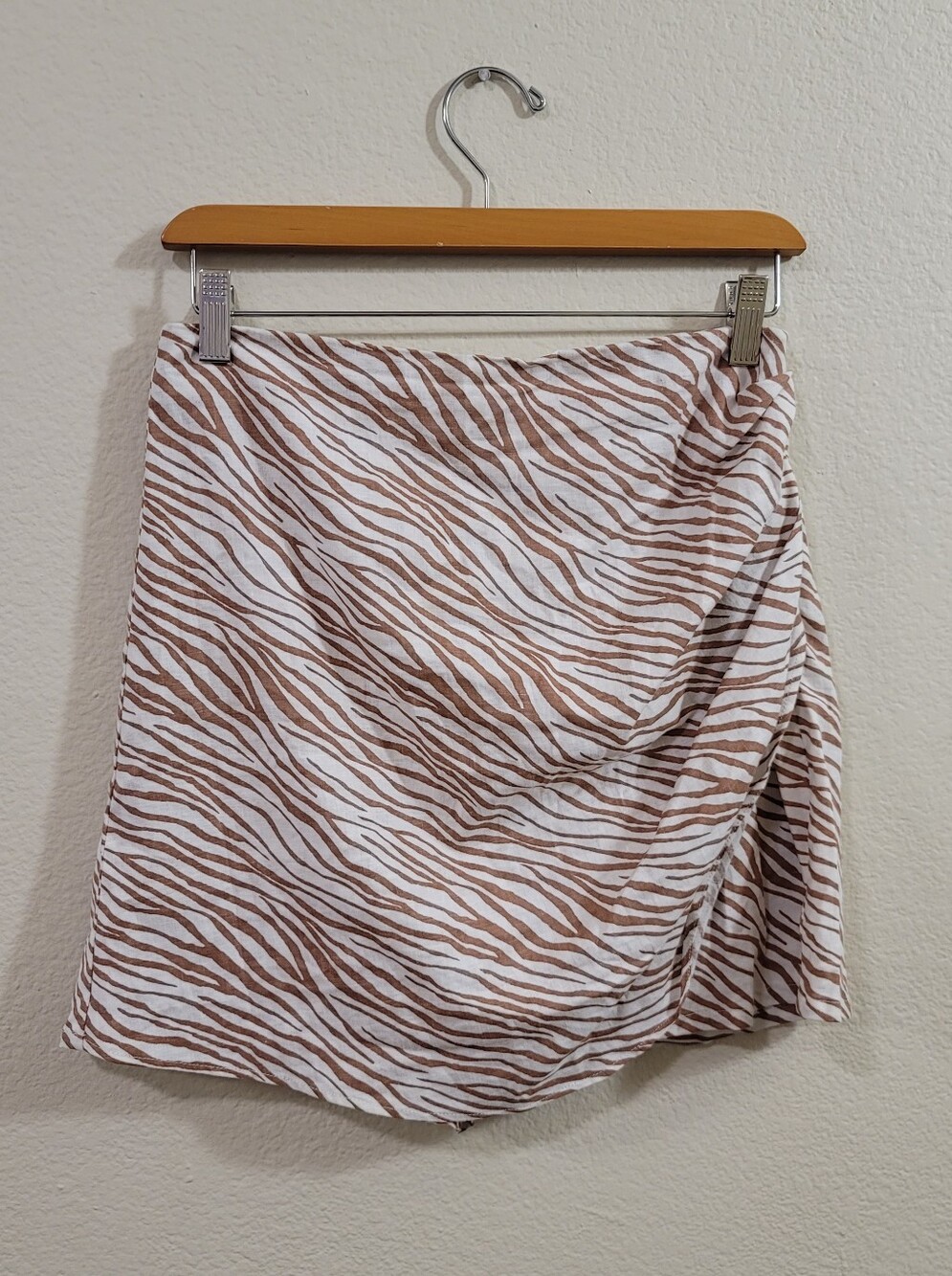 ZARA Zebra Animal Print Linen Blend Skort S Brown White